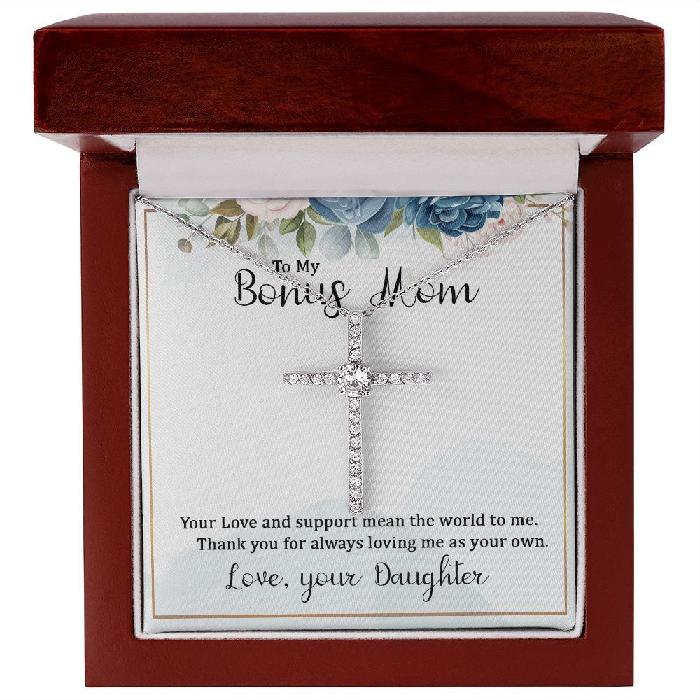 To My Bonus Mom Your Love and Support CZ Cross Necklace